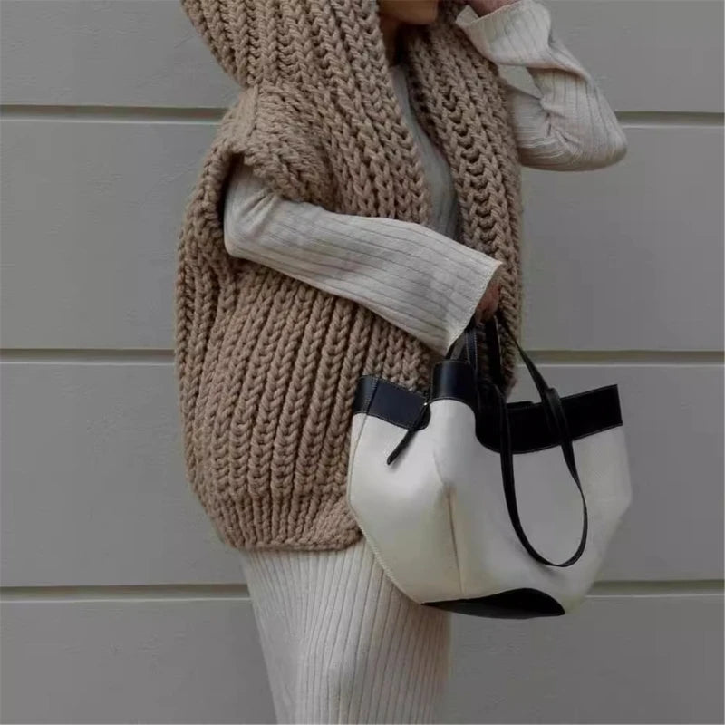 Ärmelloser Knitted Loose Fit Hooded Sweater Cardigan