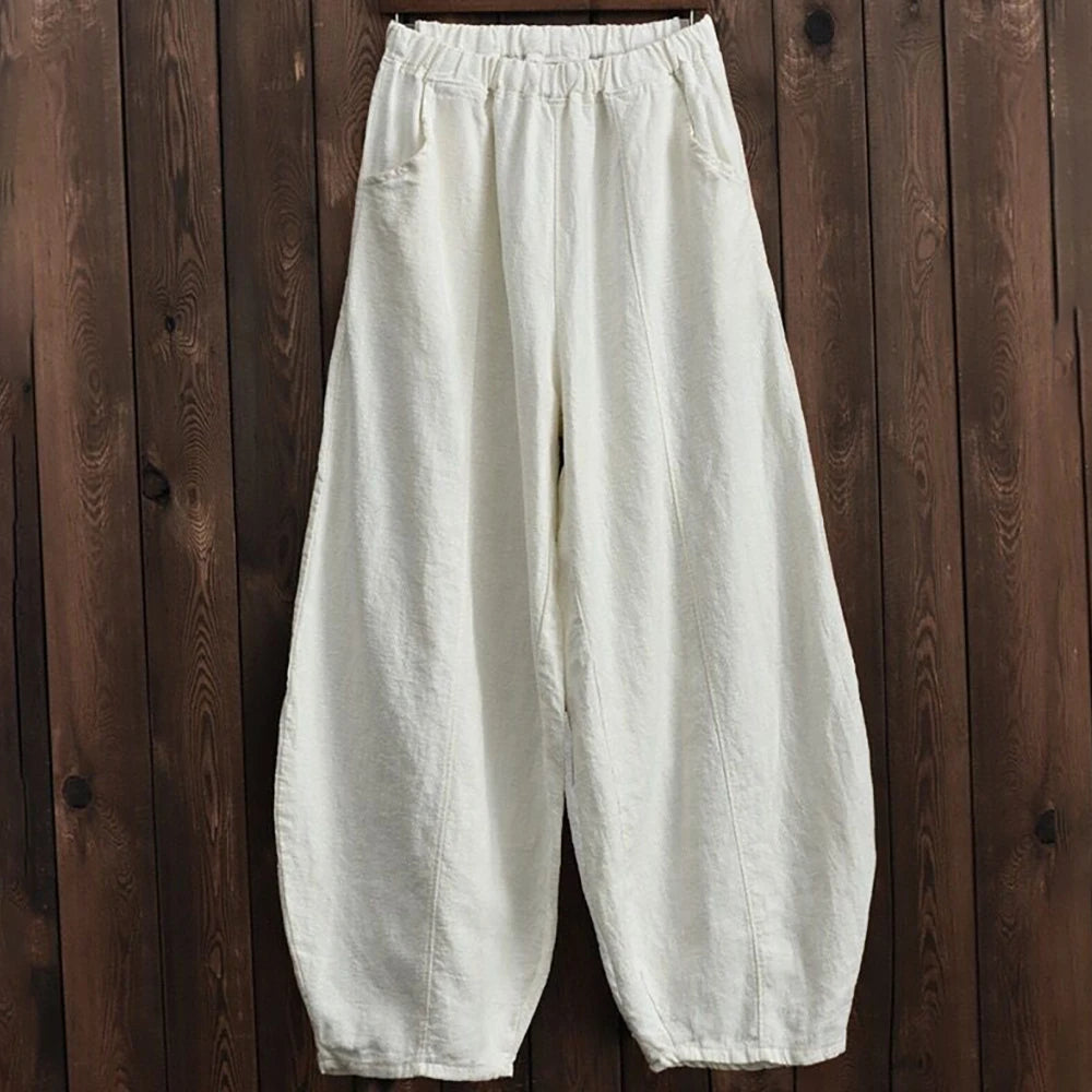 2025 Cotton Linen Style Bloomers Wide Leg Pants Women