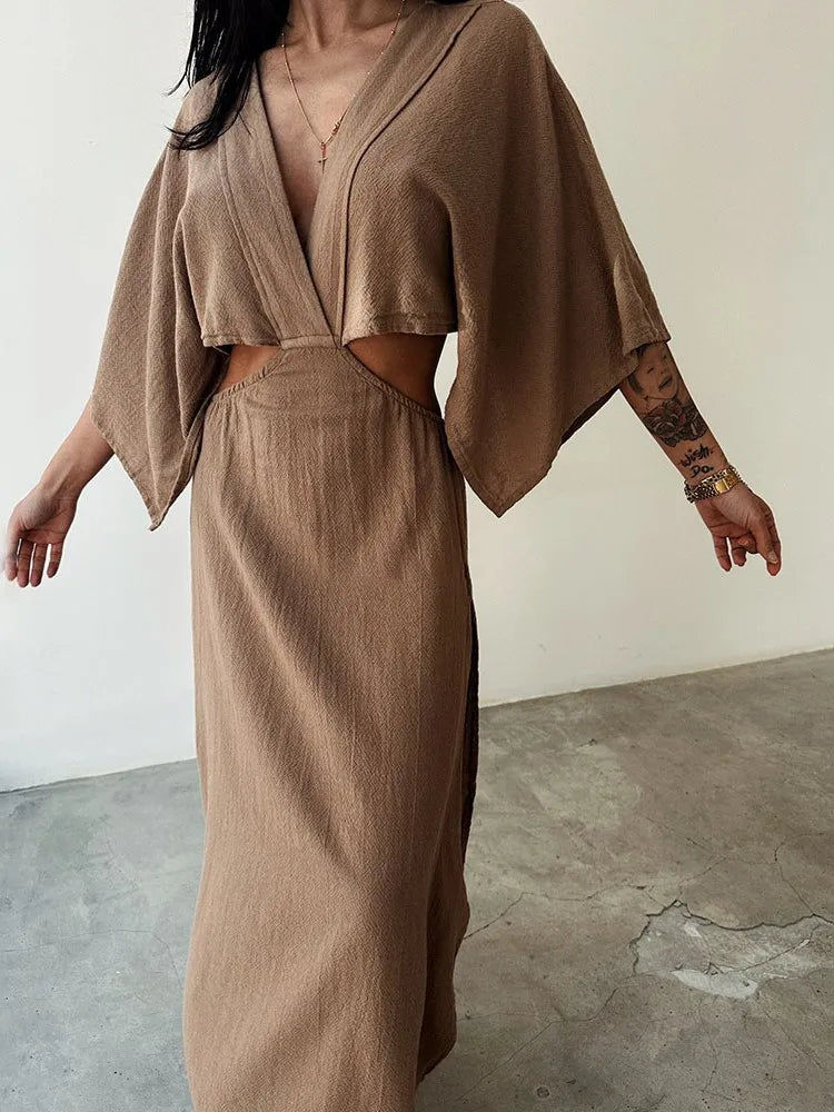 Langes Kleid aus Baumwoll-Leinen