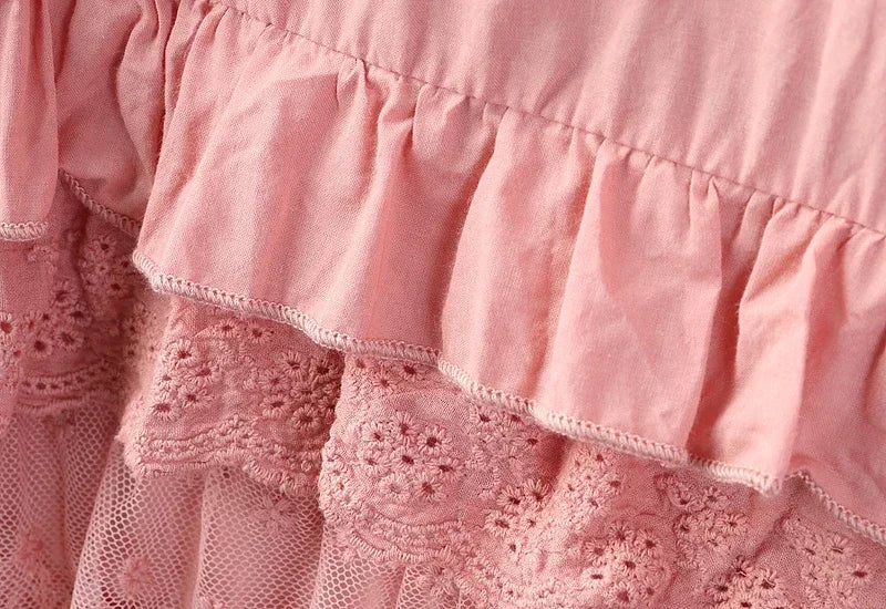 Cotton Ruffled Lace Hem Wide Leg White Pant