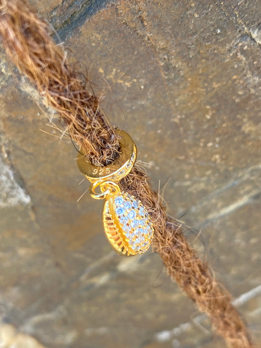 Pure 925 Sterling Silver Shell with White Stones Gold Bead