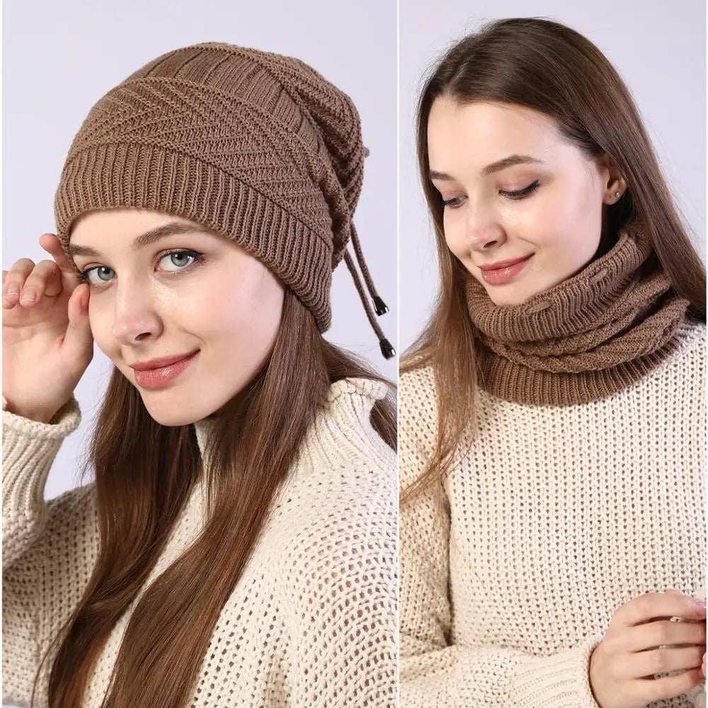 Stretchy Knitted Beanie Hat & Snood Scarf