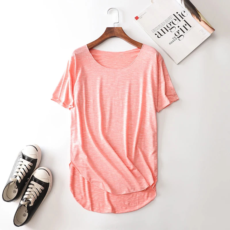 100% Bamboo Fiber Cotton Summer Short Sleeve T Shirt Women Harajuku Loose Model T-shirt Casual O-neck tshirt Woman Clothes