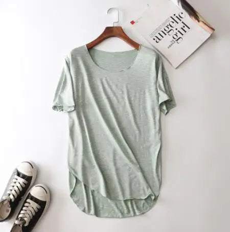 100% Bamboo Fiber Cotton Summer Short Sleeve T Shirt Women Harajuku Loose Model T-shirt Casual O-neck tshirt Woman Clothes