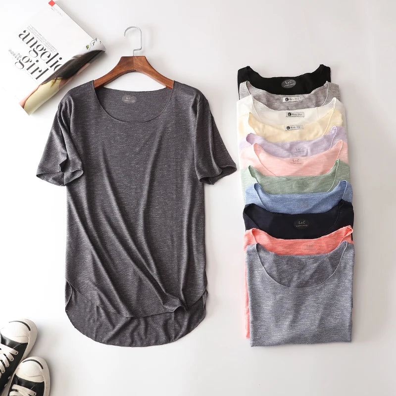 100% Bamboo Fiber Cotton Summer Short Sleeve T Shirt Women Harajuku Loose Model T-shirt Casual O-neck tshirt Woman Clothes