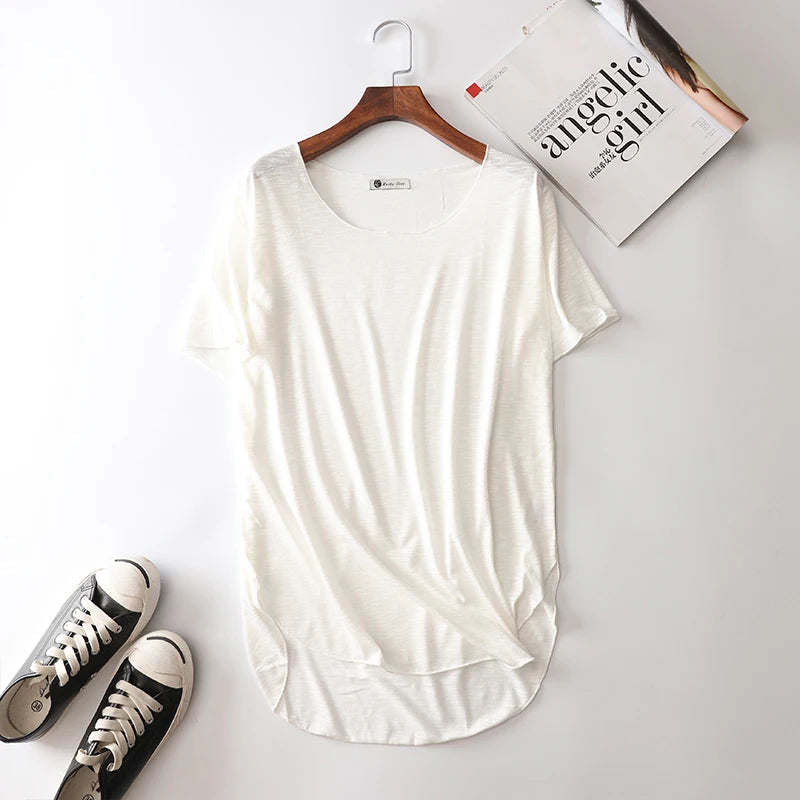 100% Bamboo Fiber Cotton Summer Short Sleeve T Shirt Women Harajuku Loose Model T-shirt Casual O-neck tshirt Woman Clothes