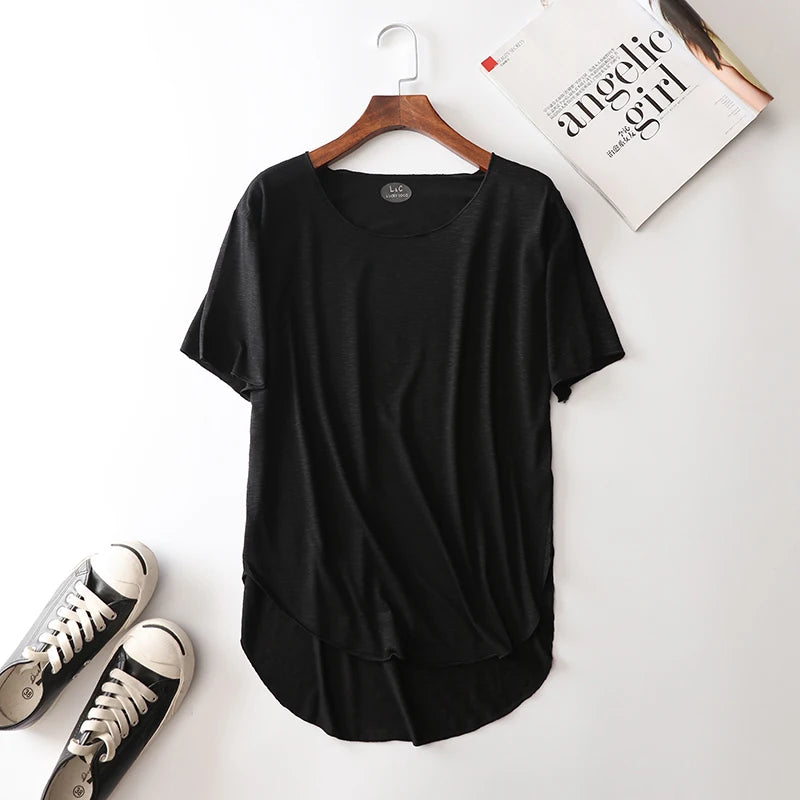 100% Bamboo Fiber Cotton Summer Short Sleeve T Shirt Women Harajuku Loose Model T-shirt Casual O-neck tshirt Woman Clothes