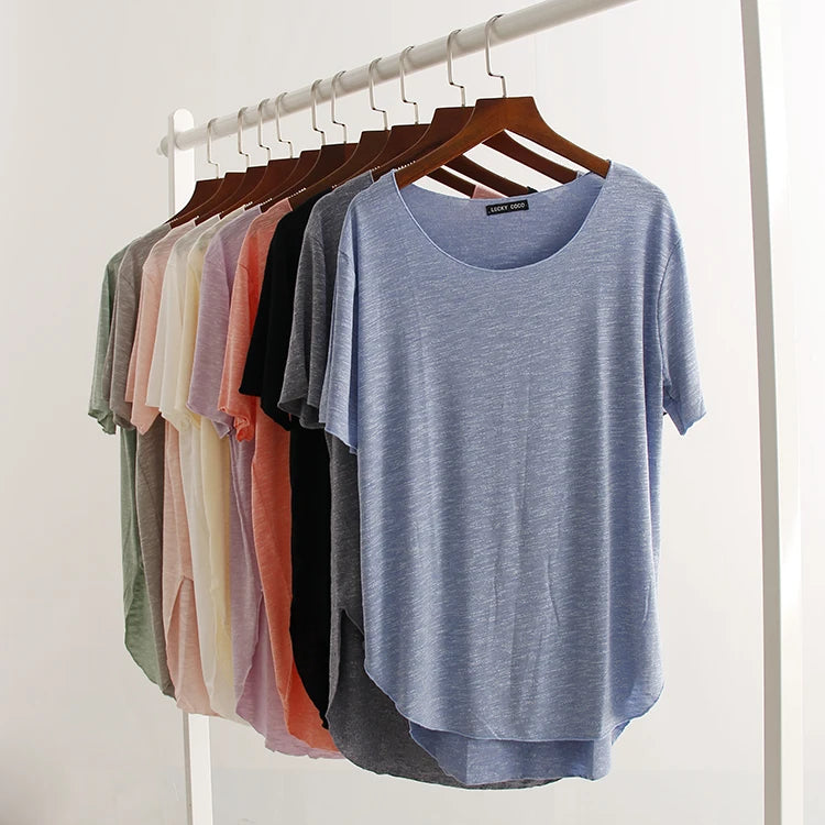 100% Bamboo Fiber Cotton Summer Short Sleeve T Shirt Women Harajuku Loose Model T-shirt Casual O-neck tshirt Woman Clothes
