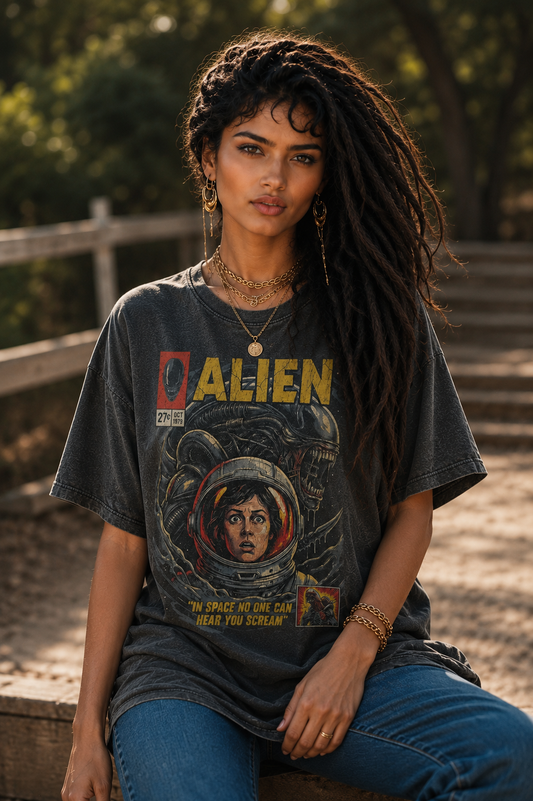 Retro Alien Movie 1979 Comic T-shirt Pure Cotton Woman