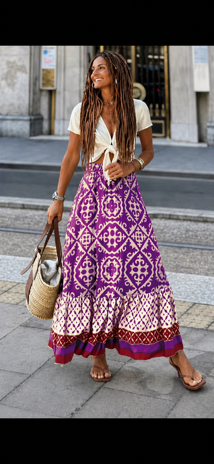 Swing Skirt Boho Spliced Midi Skirt - DreadLocos Shop