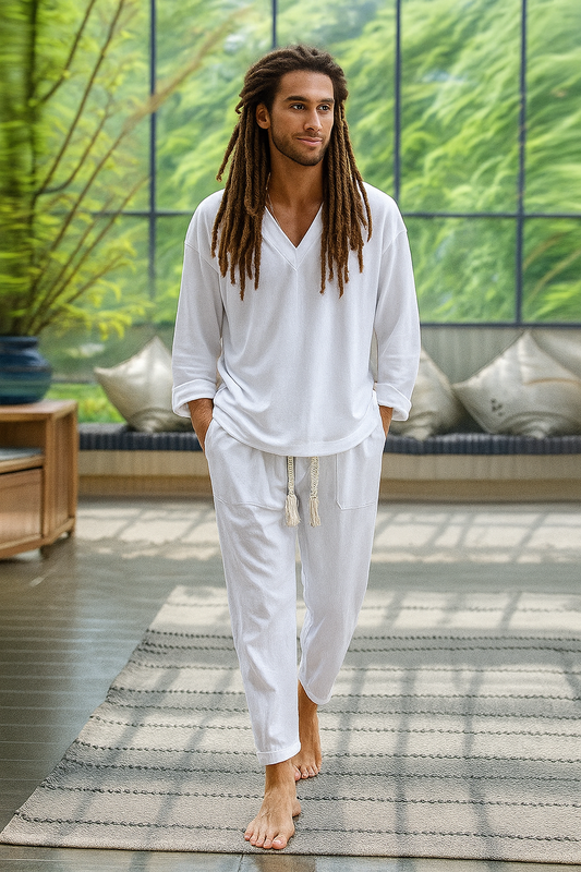 Weißer Combo Trouser mit Seil Gürtel und Sleeve