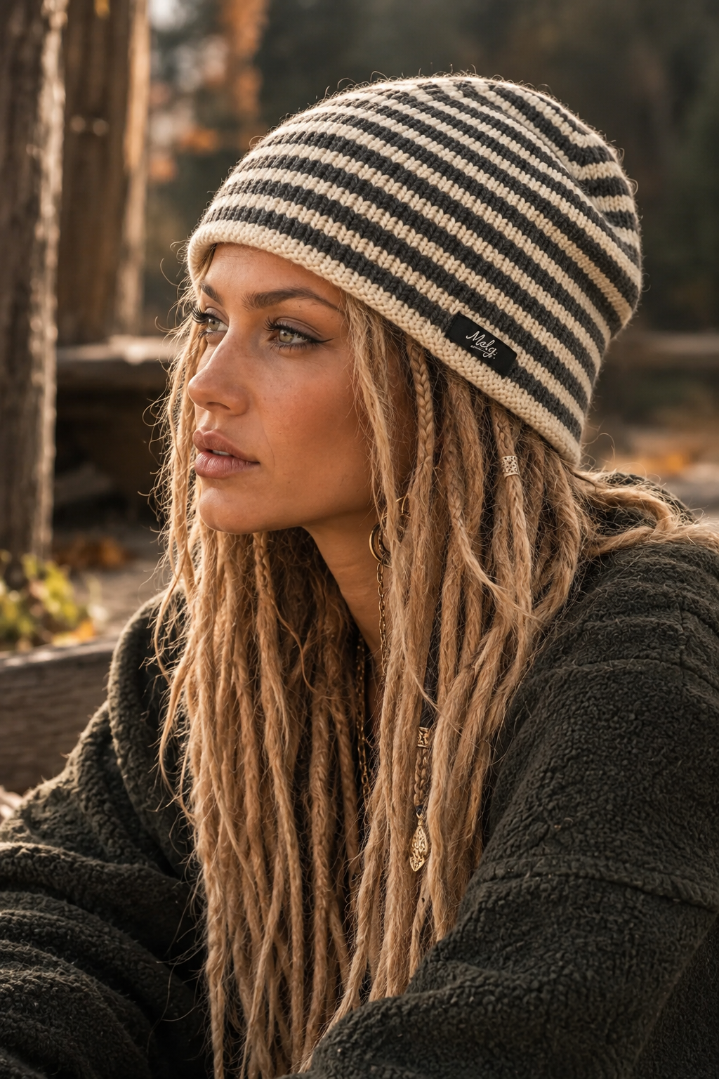 Retro Color Striped Beanies Dreadlocks