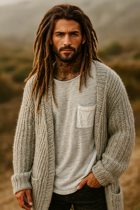 Gestrickter Cardigan Sweater Long Men's Winter Clothing