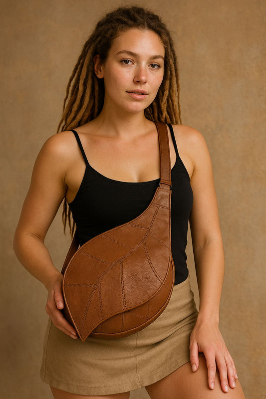 Luxuriöse Damen-Umhängetasche aus echtem Leder – Designer-Crossbody in Blattform und mehrfarbig