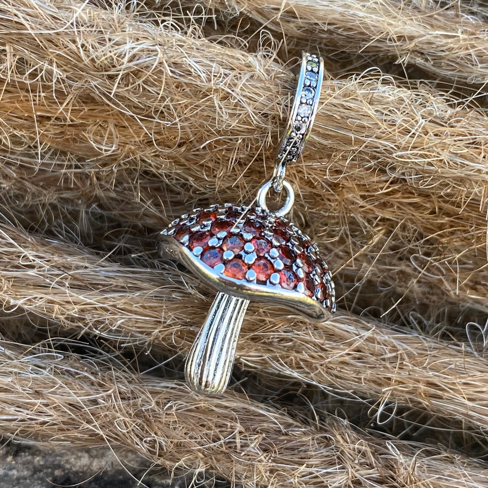 925 Sterling Red Rhinestone Fly Agaric Mushroom (Amanita muscaria)