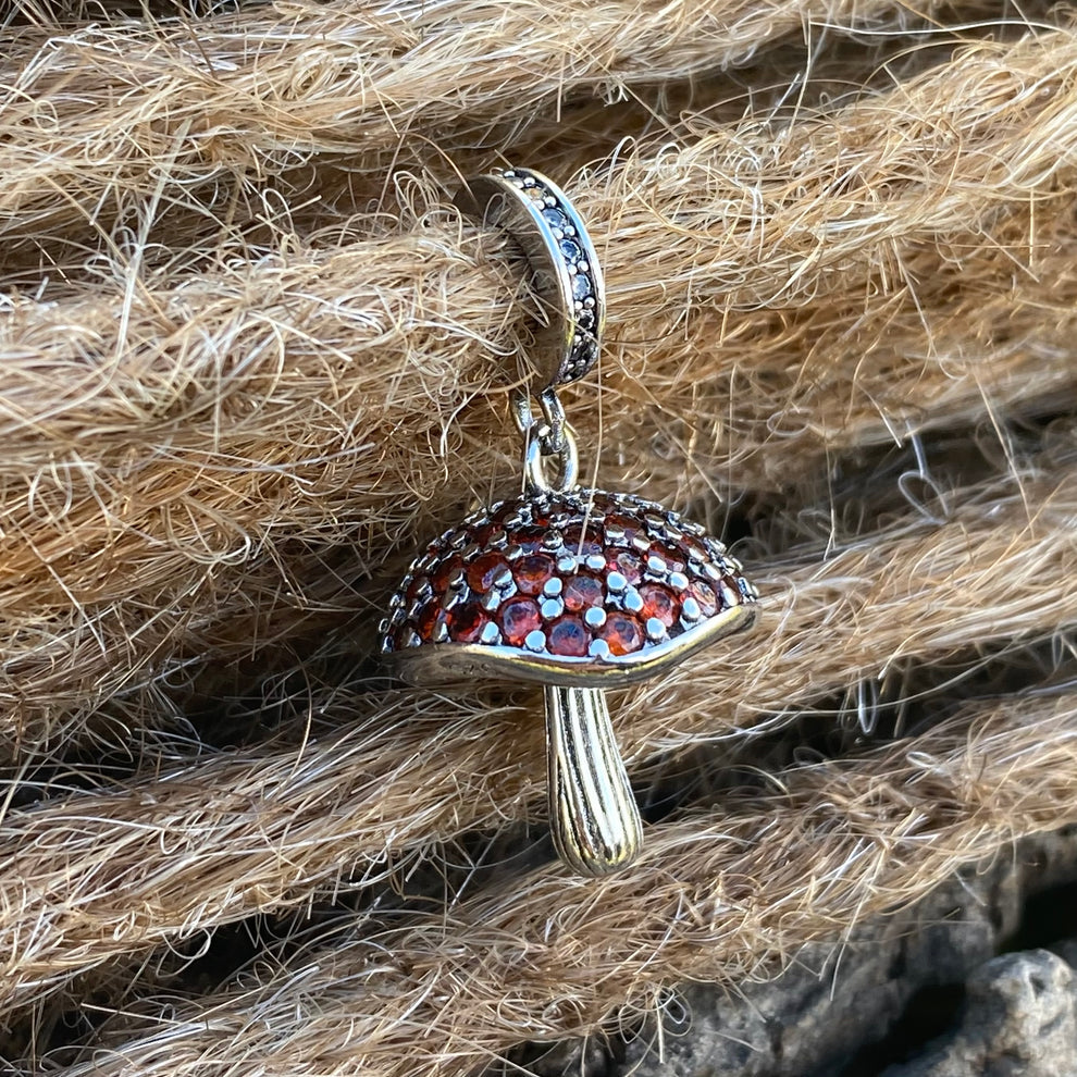925 Sterling Red Rhinestone Fly Agaric Mushroom (Amanita muscaria)