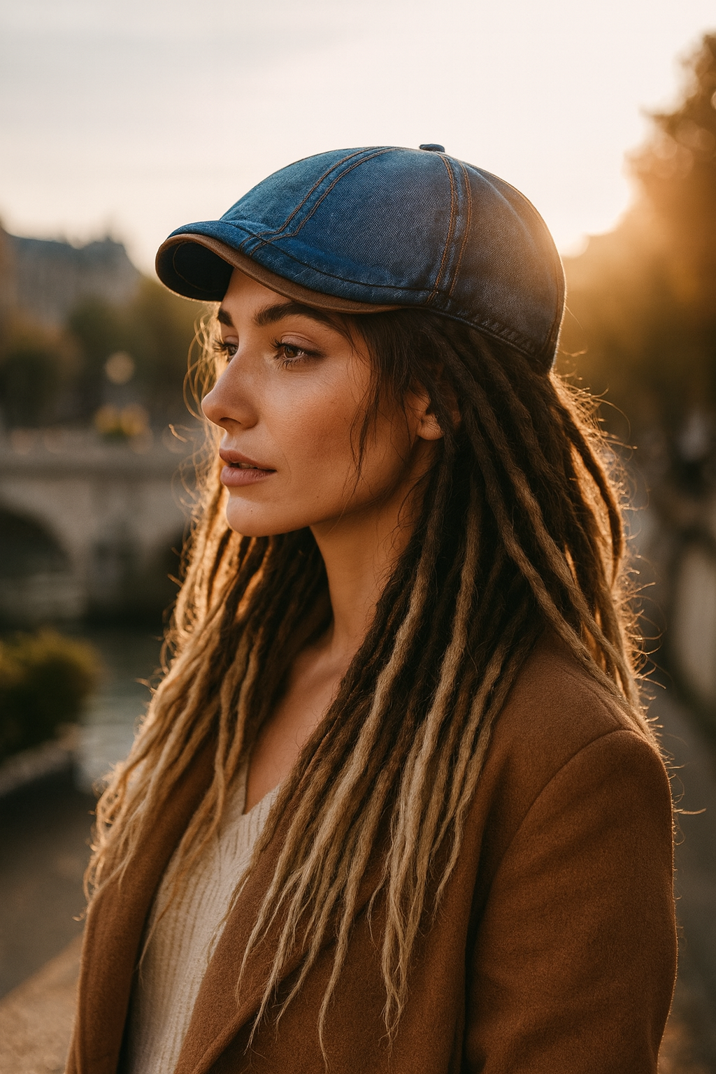 Denim Beret Hat Washed Vintage Peaked Cap Adjustable - DreadLocos Shop