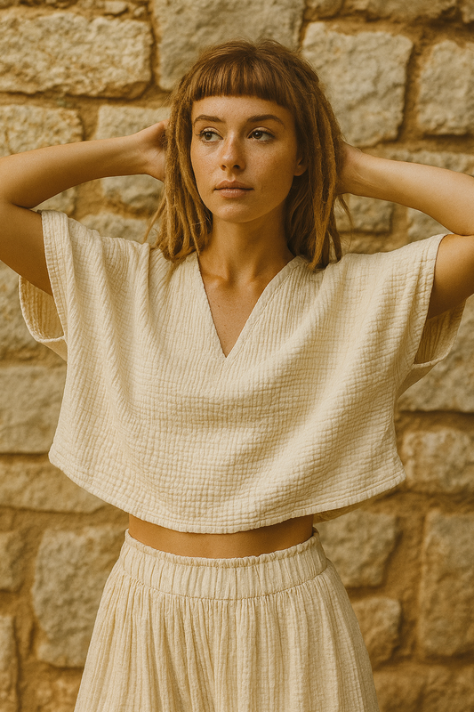 100% Baumwolle Oversized V-Ausschnitt T-Shirt – Kurzarm-Shirt