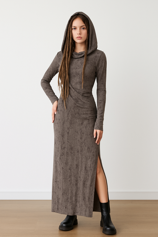 Autumn Festival women's hooded slim fit slit sleeve dress