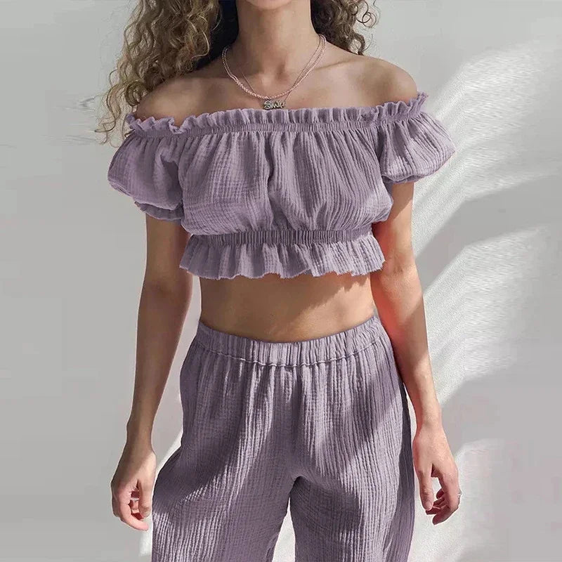 Damen Off-Shoulder Crop Top aus 100 % Baumwolle