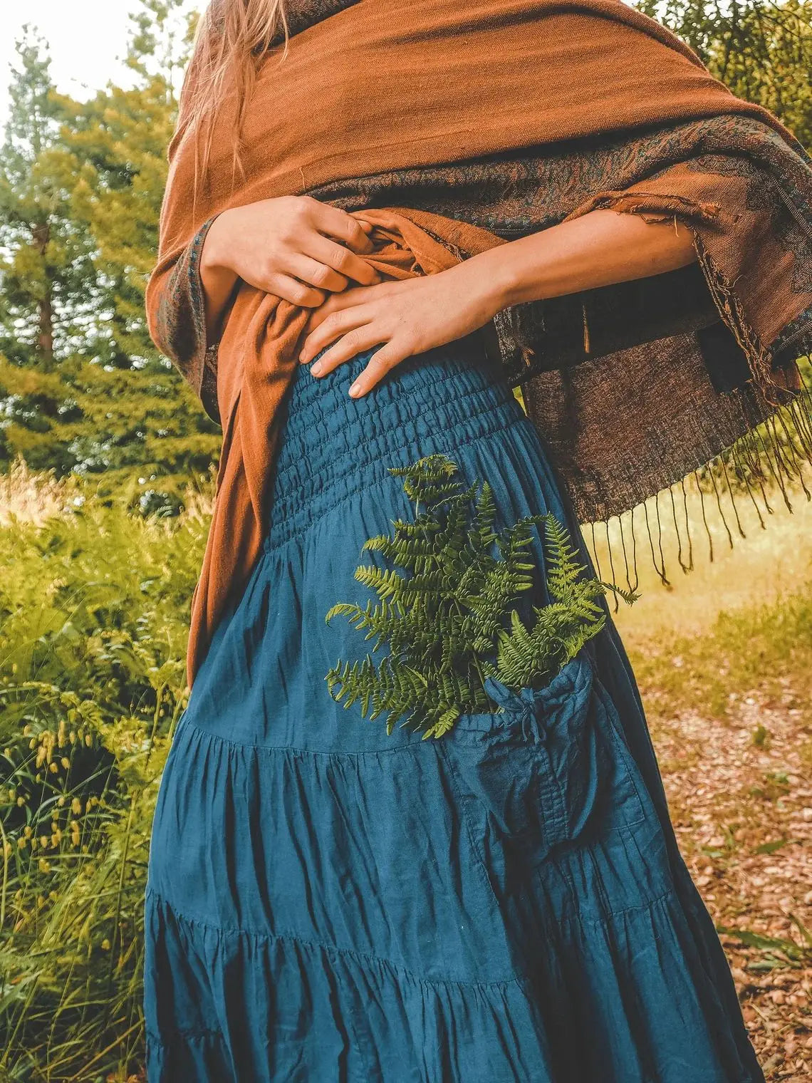 New Women's Boho Tiered A-Line Skirts Women Forest Fairy Pockets Patchwork Skirt Elastic Waist Vintage Hippie Casual Maxi Skirts - DreadLocos Shop