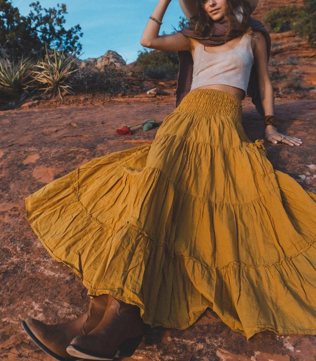 New Women's Boho Tiered A-Line Skirts Women Forest Fairy Pockets Patchwork Skirt Elastic Waist Vintage Hippie Casual Maxi Skirts - DreadLocos Shop