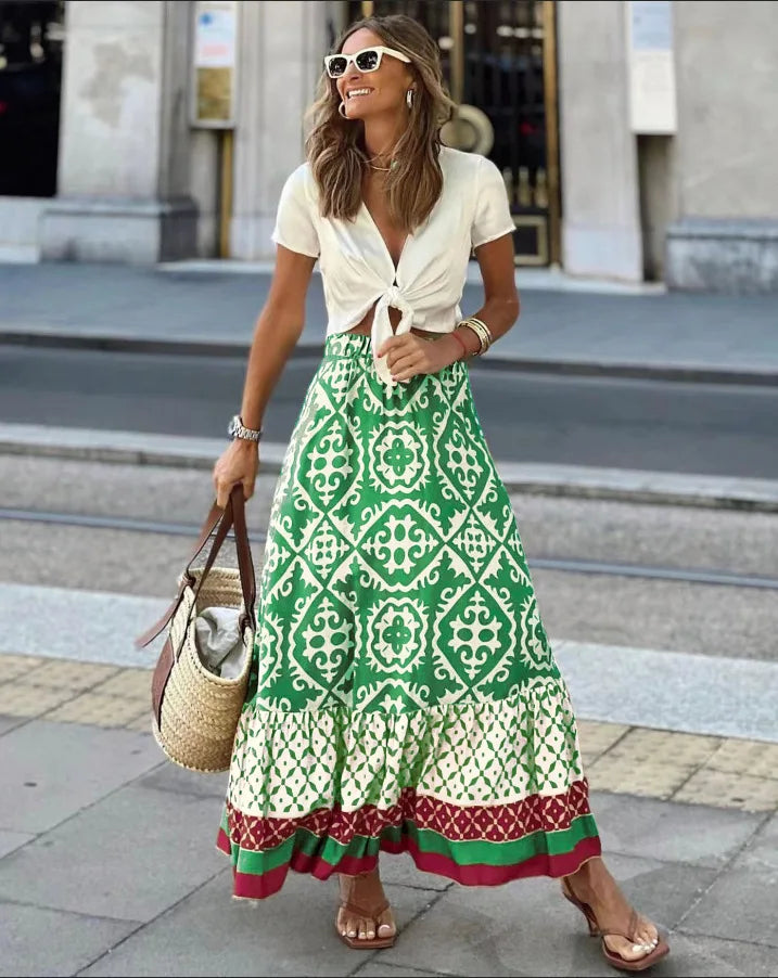 Swing Skirt Boho Spliced Midi Skirt - DreadLocos Shop