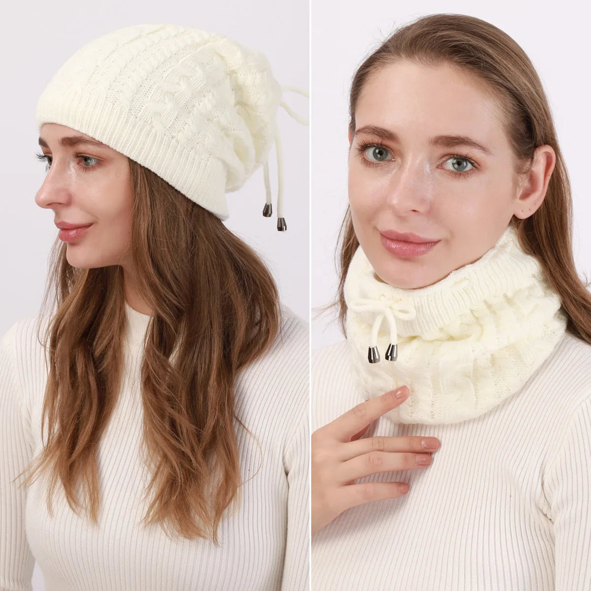 Stretchy Knitted Beanie Hat & Snood Scarf