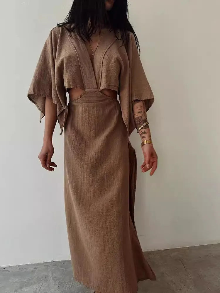 Langes Kleid aus Baumwoll-Leinen