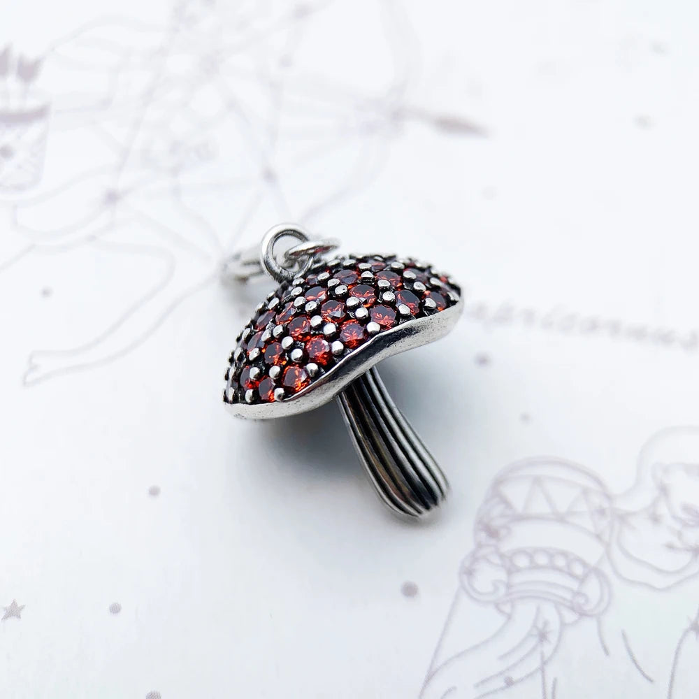 Trendy Mushroom Pendants Charm For Jewelry Making Bronze Color CZ Pave 925 Sterling Silver Gift For Women - DreadLocos Shop