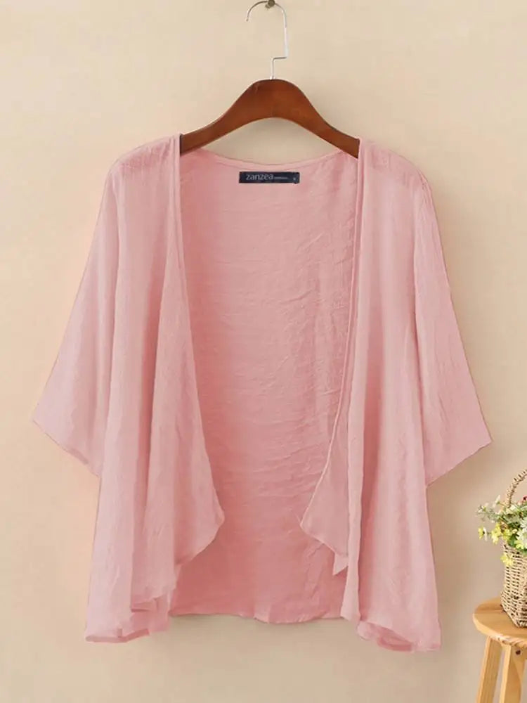 3/4-Arm Bluse mit Offenem Kimono-Cardigan