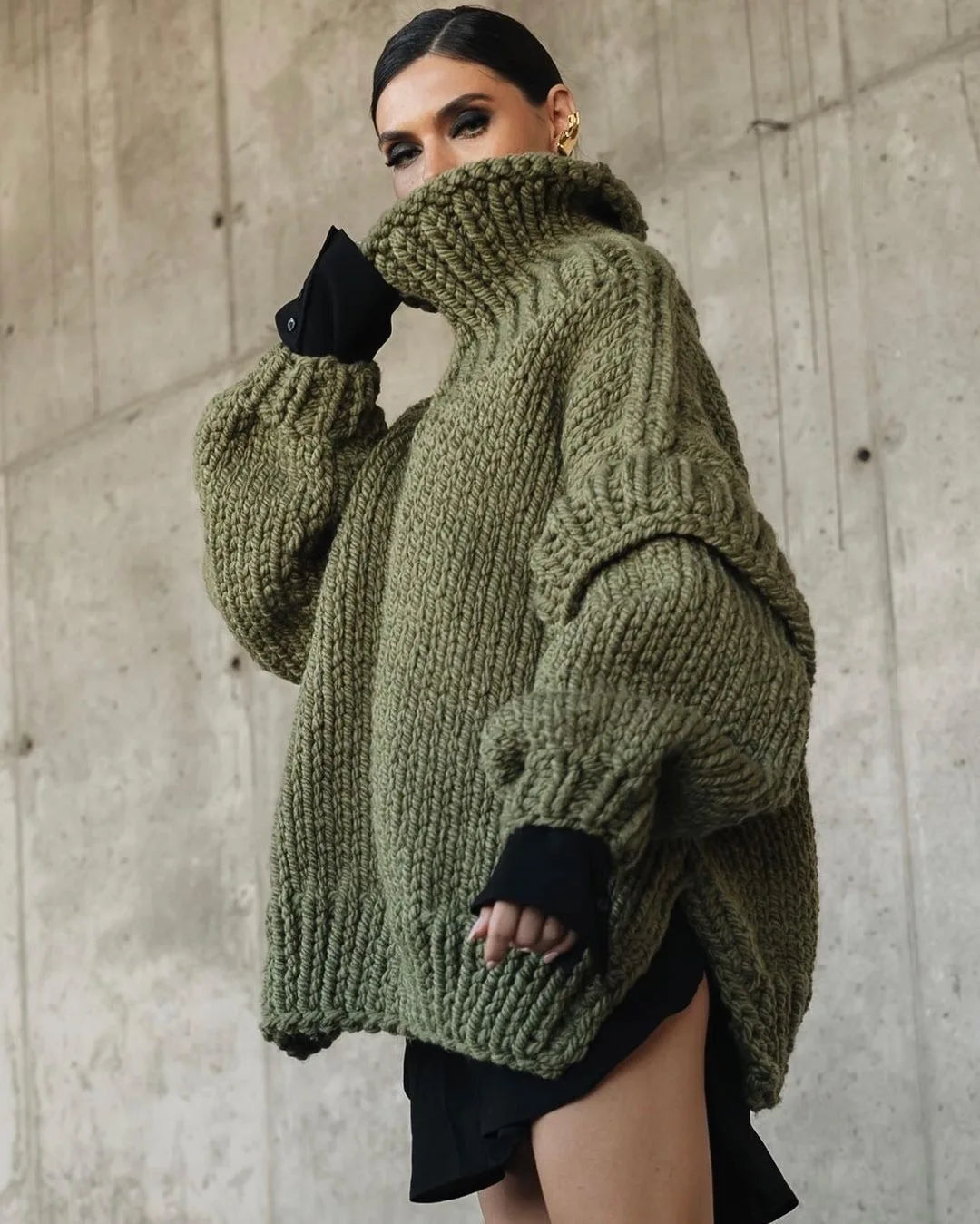 Trendy Turtleneck Long Sleeve Knitted Sweater - DreadLocos Shop