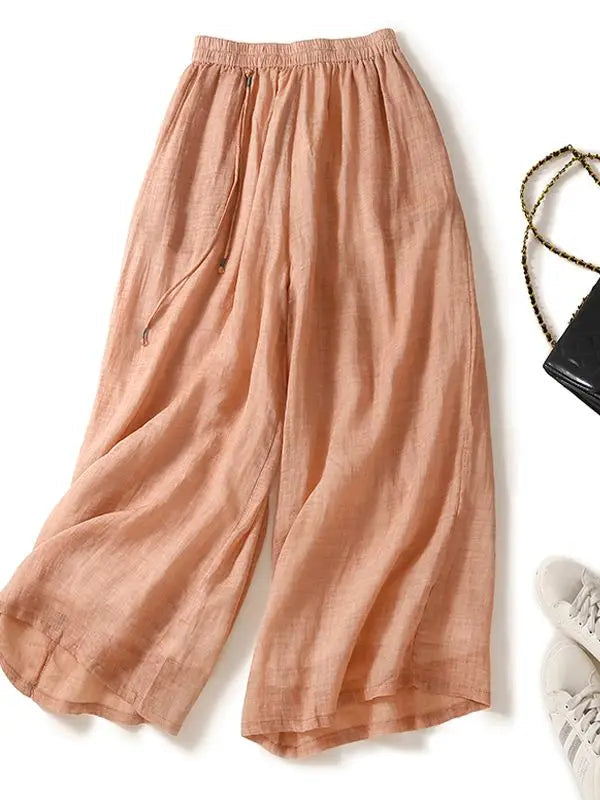 New Summer Women Thin Wide Leg Pants High Waist