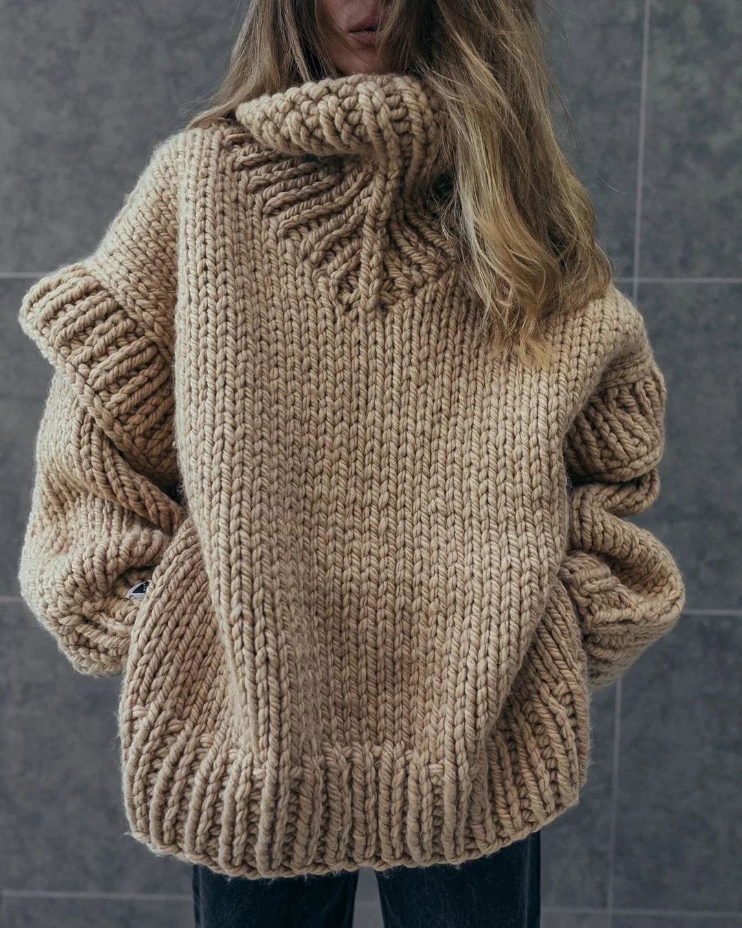 Trendy Turtleneck Long Sleeve Knitted Sweater - DreadLocos Shop