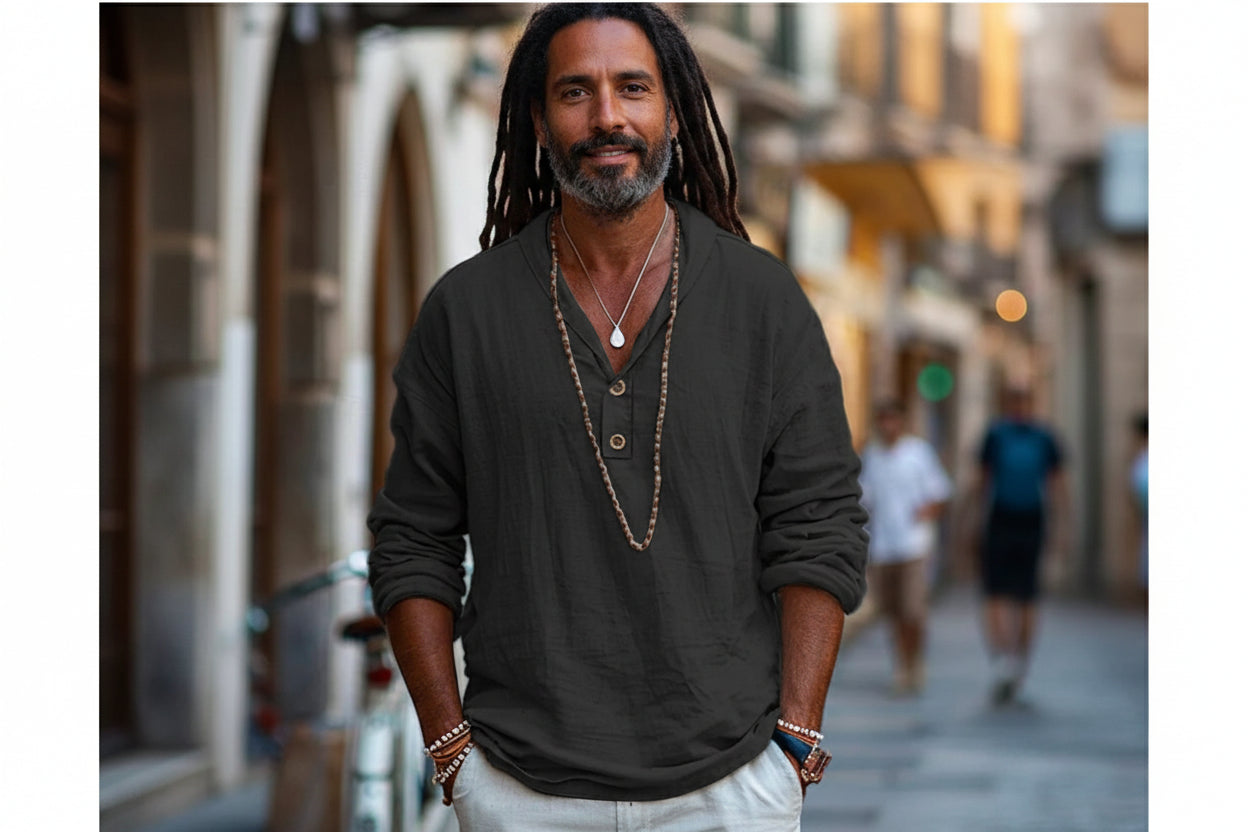Retro Men's Long Sleeved Shirt Pure Cotton - DreadLocos Shop