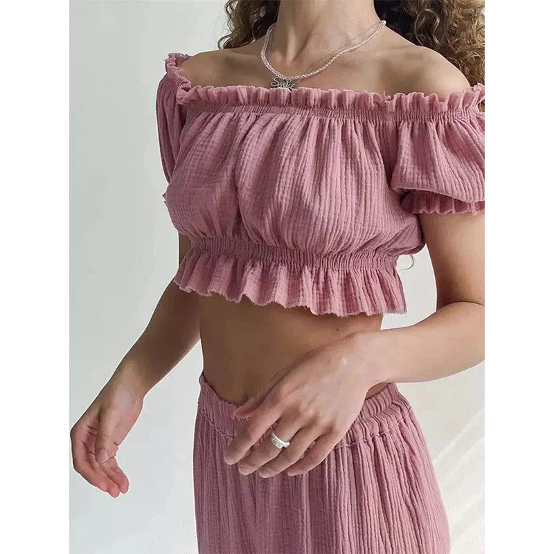 Damen Off-Shoulder Crop Top aus 100 % Baumwolle