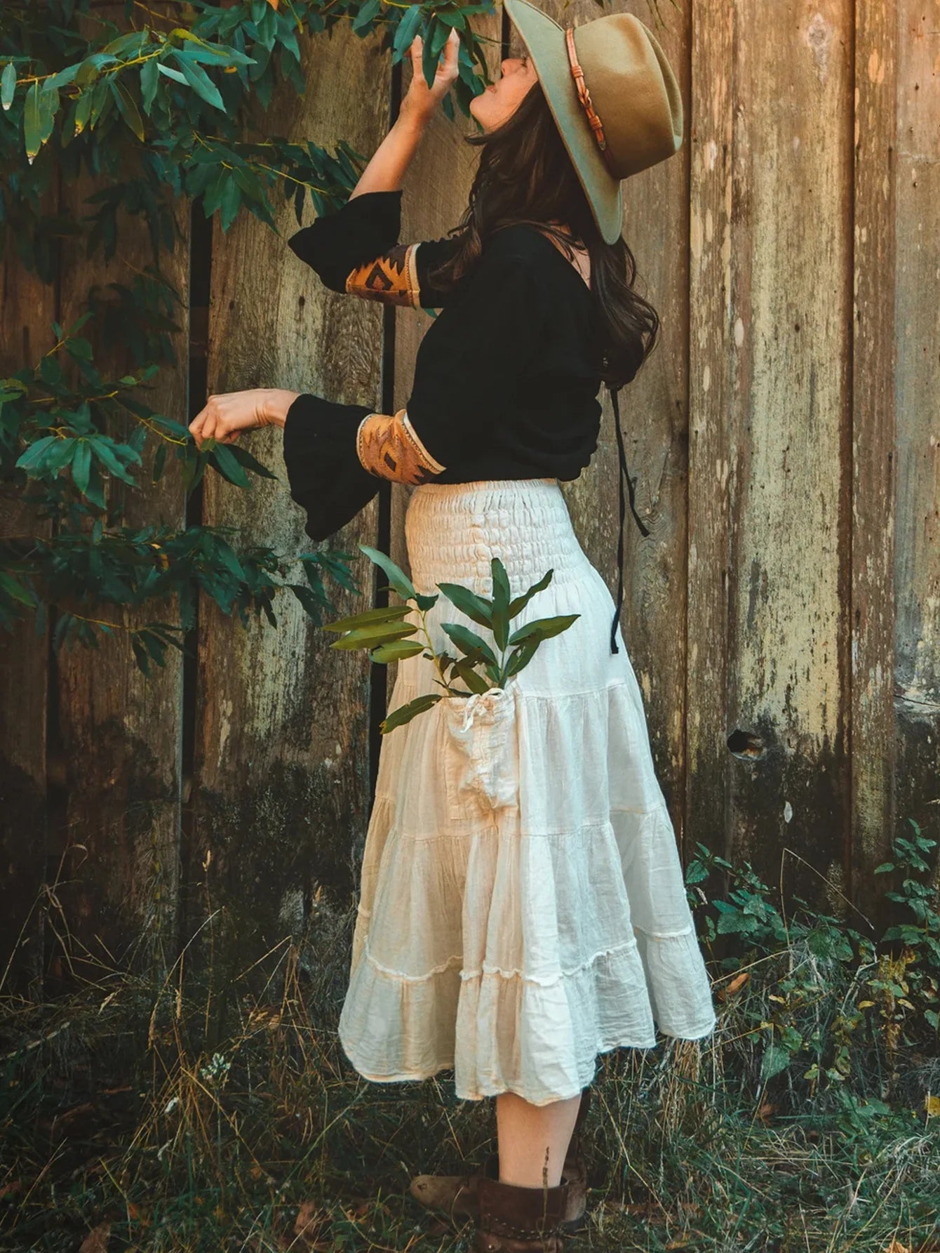 New Women's Boho Tiered A-Line Skirts Women Forest Fairy Pockets Patchwork Skirt Elastic Waist Vintage Hippie Casual Maxi Skirts - DreadLocos Shop