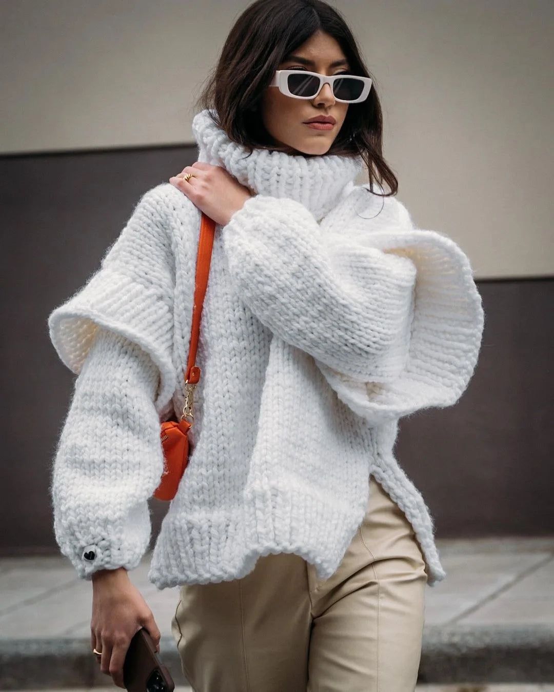 Trendy Turtleneck Long Sleeve Knitted Sweater - DreadLocos Shop