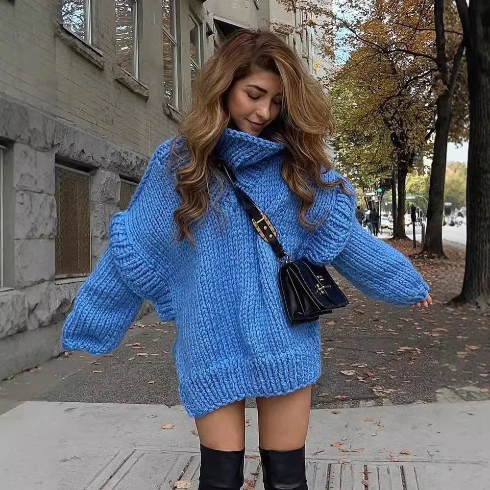 Trendy Turtleneck Long Sleeve Knitted Sweater - DreadLocos Shop