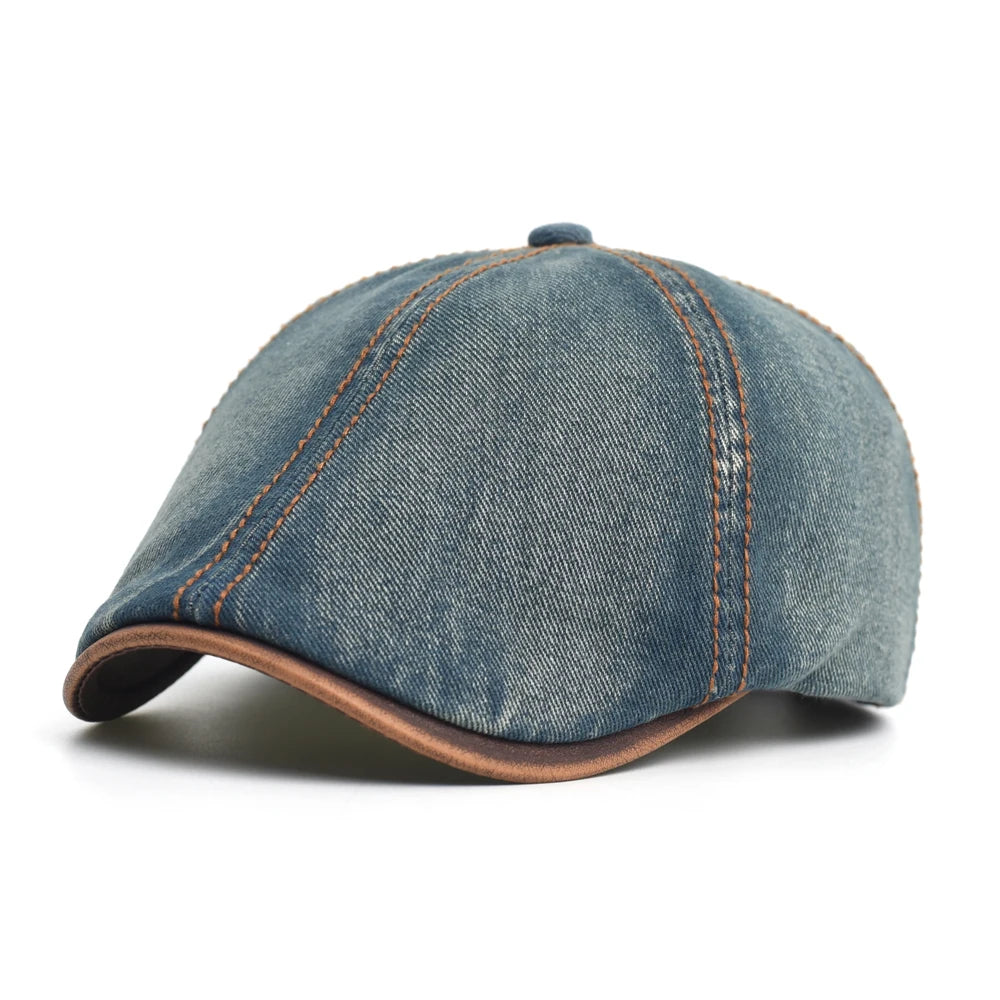 Denim Beret Hat Washed Vintage Peaked Cap Adjustable - DreadLocos Shop
