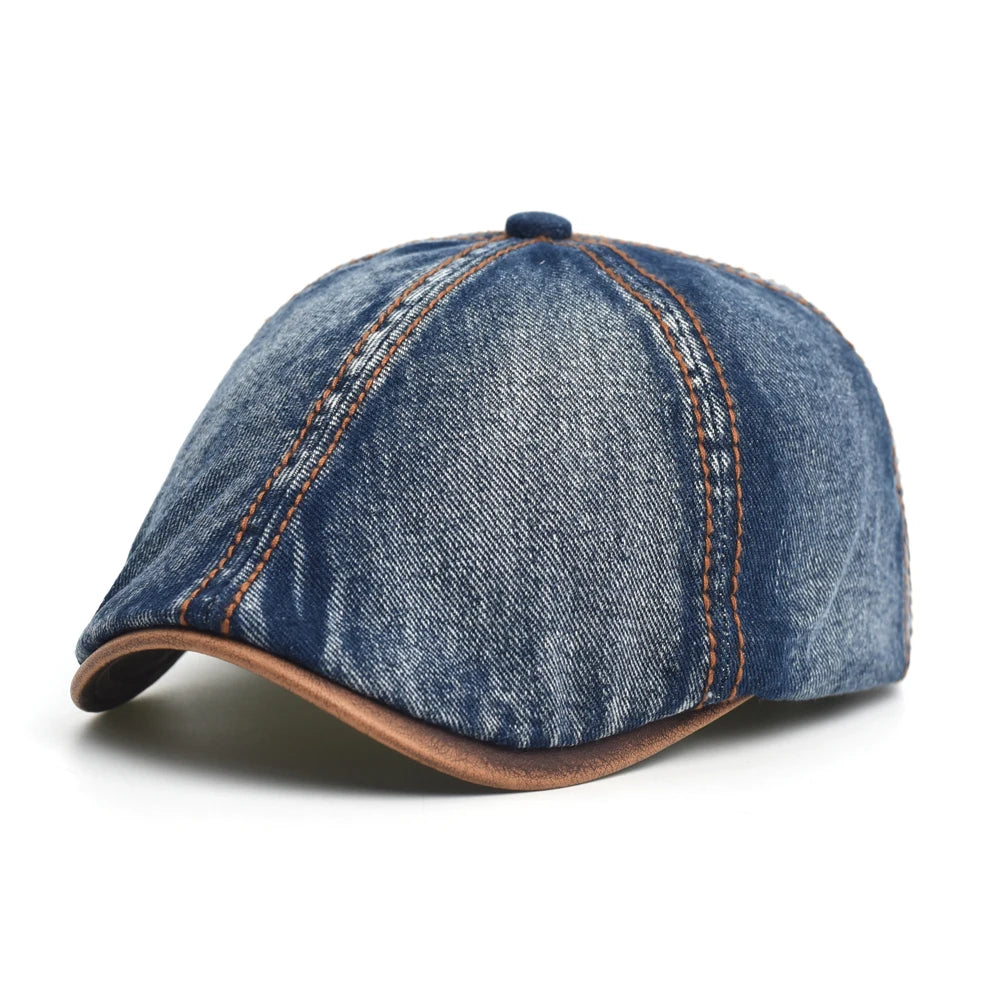 Denim Beret Hat Washed Vintage Peaked Cap Adjustable - DreadLocos Shop
