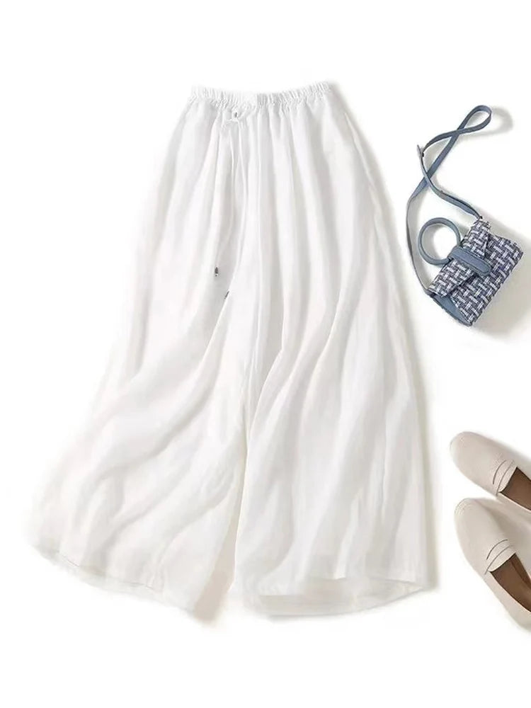 New Summer Women Thin Wide Leg Pants High Waist