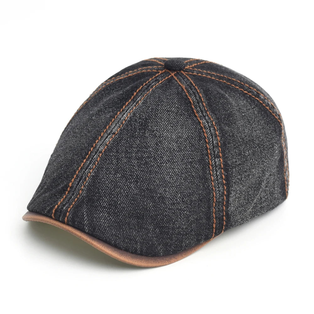 Denim Beret Hat Washed Vintage Peaked Cap Adjustable - DreadLocos Shop