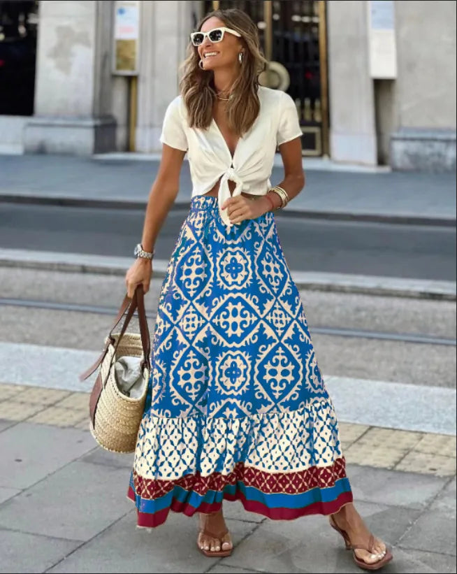 Swing Skirt Boho Spliced Midi Skirt - DreadLocos Shop