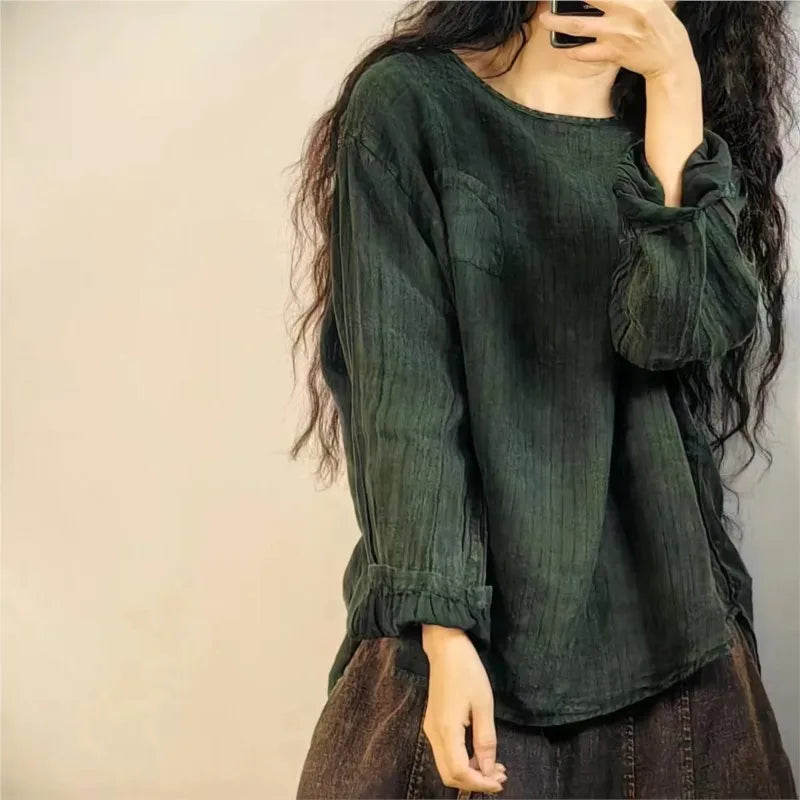Retro-Streifen *Leinen* Langarmshirt