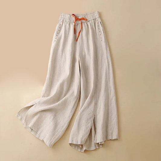 White Cream Cotton Linen Pant Ankle-Length