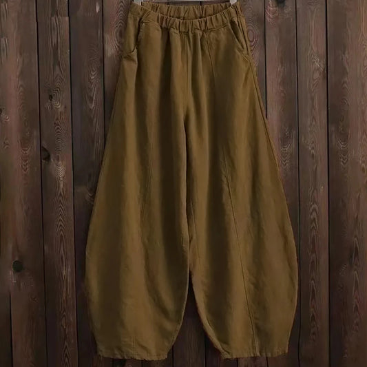 2025 Cotton Linen Style Bloomers Wide Leg Pants Women