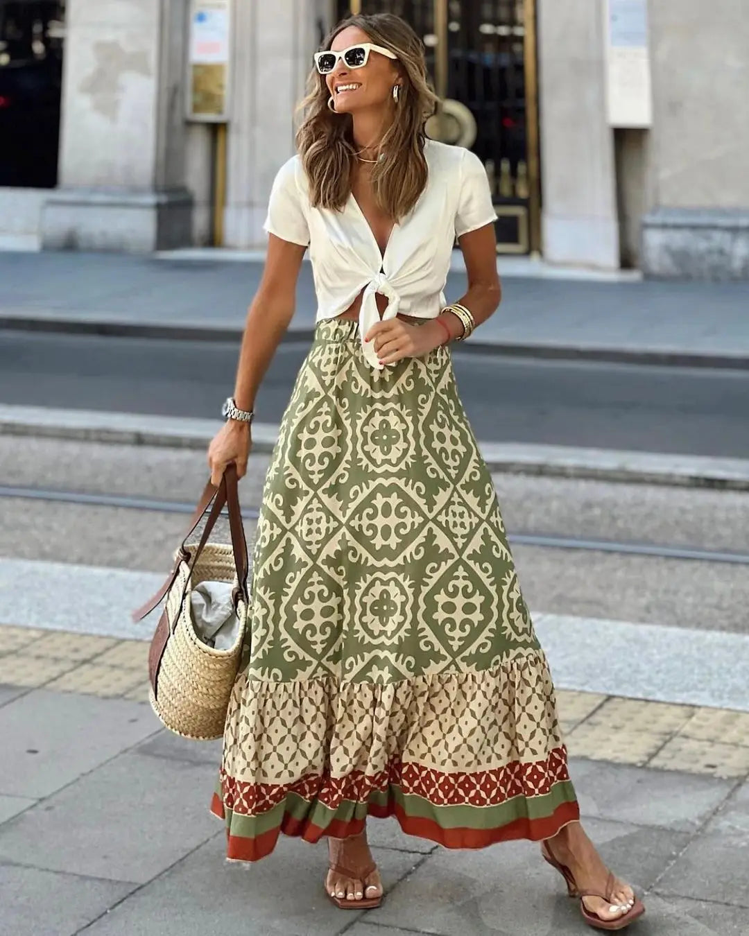 Swing Skirt Boho Spliced Midi Skirt - DreadLocos Shop