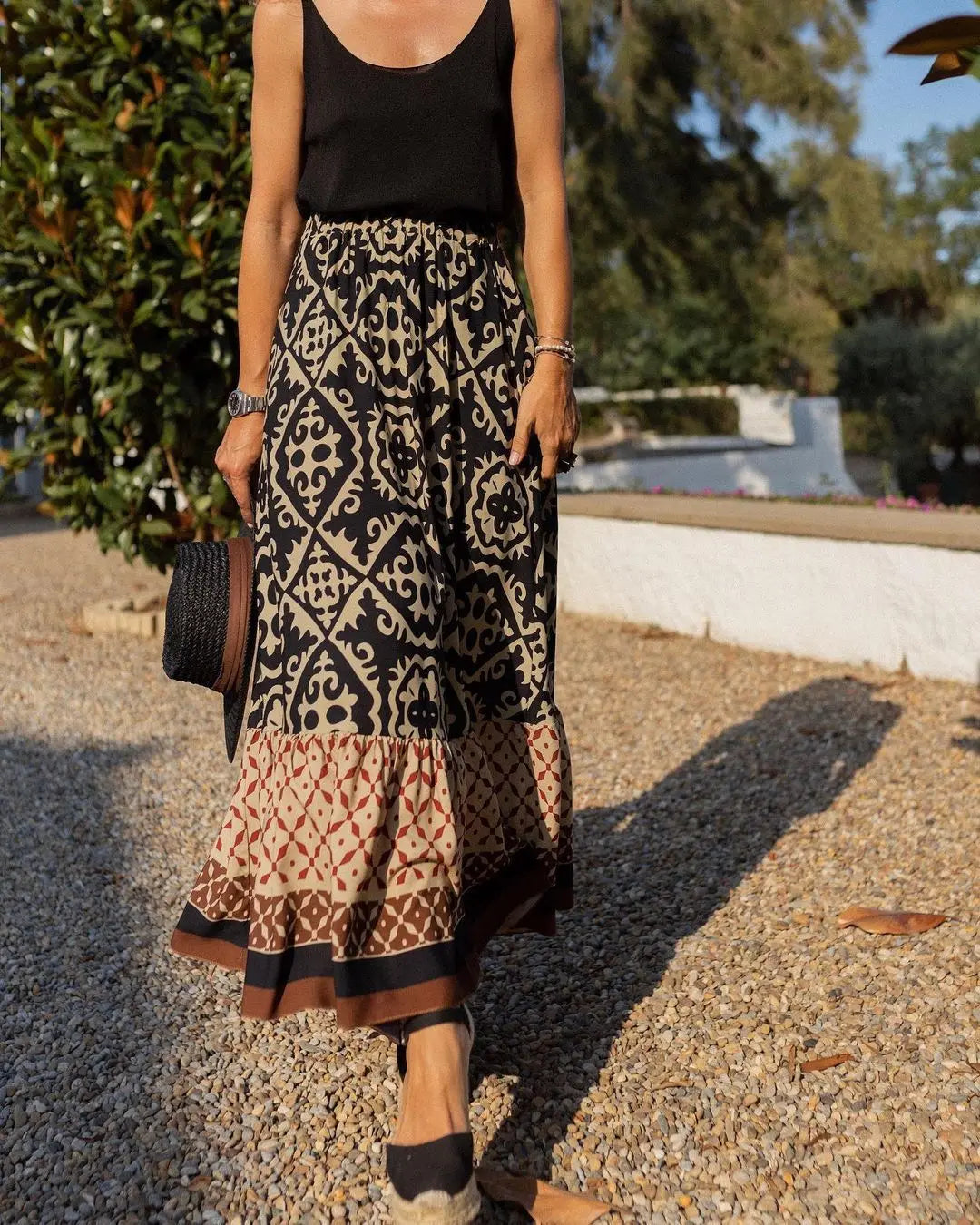 Swing Skirt Boho Spliced Midi Skirt - DreadLocos Shop