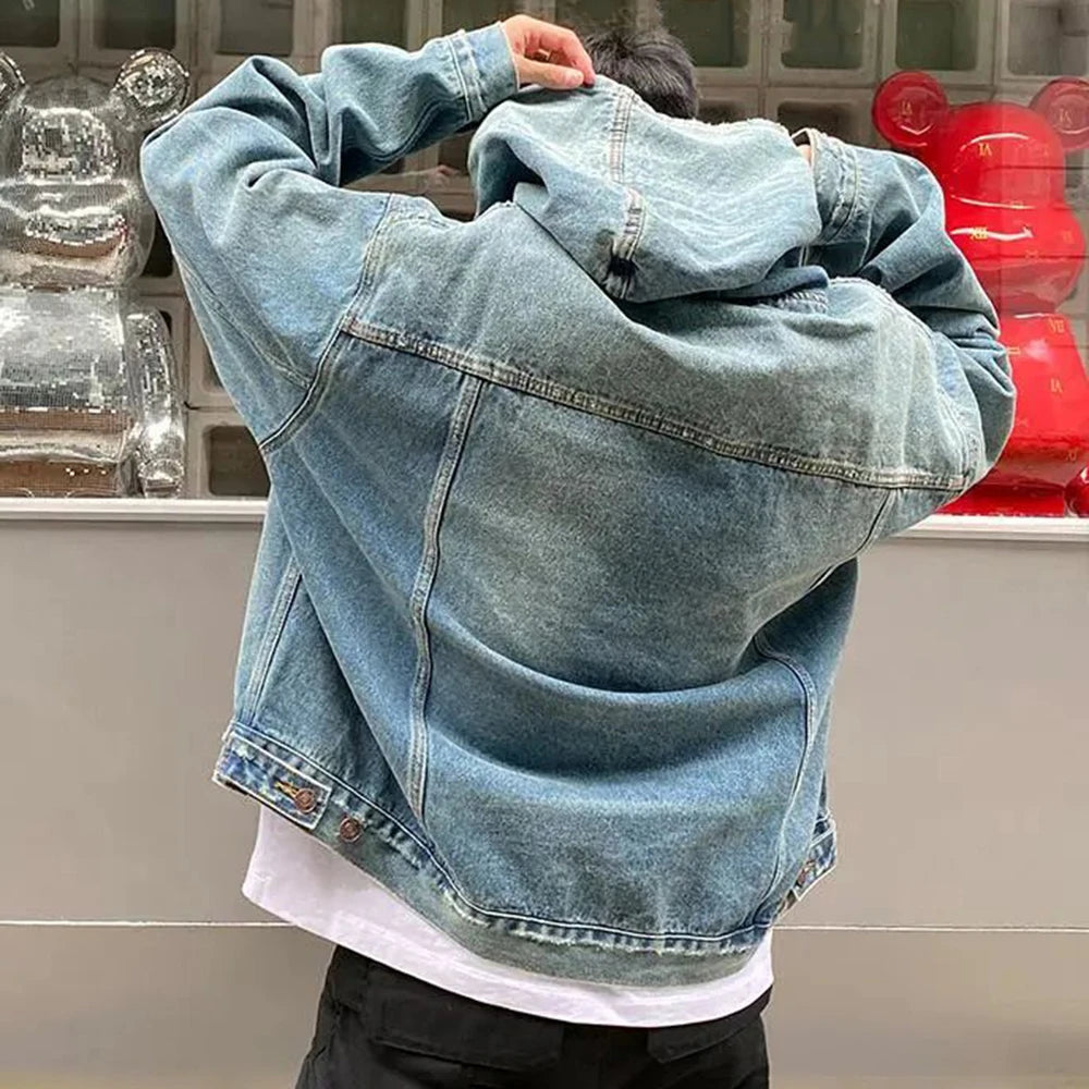 Mens Denim Washed Distressed Retro Hoodie - DreadLocos Shop